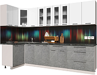 Готовая кухня Интерлиния Мила Пластик 1.2x3.0 (мрамор/белый глянец/кастилло темный) - 