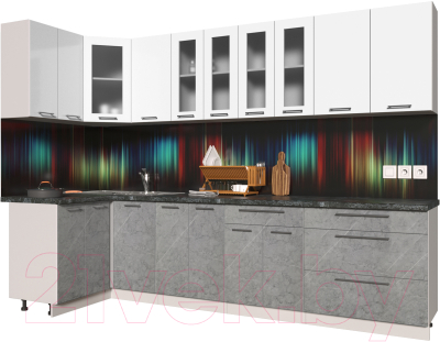 Готовая кухня Интерлиния Мила Пластик 1.2x3.0 (мрамор/белый глянец/кастилло темный)