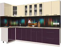 Готовая кухня Интерлиния Мила Пластик 1.2x3.0 (слива глянец/ваниль глянец/травертин) - 