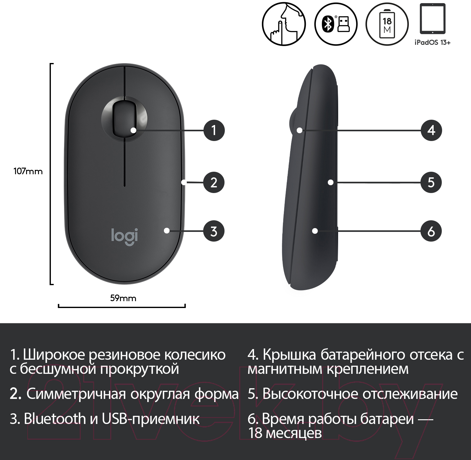 Мышь Logitech Pebble M350 Graphite / 910-005718