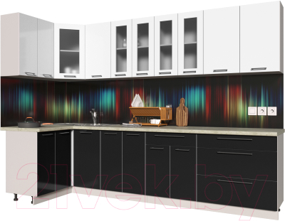 Готовая кухня Интерлиния Мила Пластик 1.2x3.0 (черный глянец/белый глянец/опал светлый)