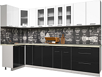 Готовая кухня Интерлиния Мила Пластик 1.2x3.1 (черный глянец/белый глянец/опал светлый) - 