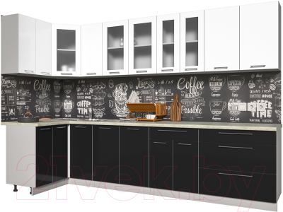 Готовая кухня Интерлиния Мила Пластик 1.2x3.2 (черный глянец/белый глянец/опал светлый)