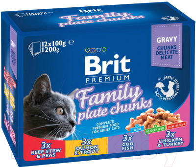 Влажный корм для кошек Brit Premium Cat Family Plate Chunks / 100313 (12x100г)