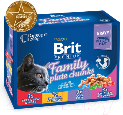 Влажный корм для кошек Brit Premium Cat Family Plate Chunks / 100313 (12x100г)
