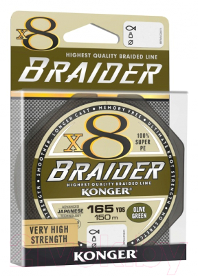 Леска плетеная Konger Braider X8 Olive Green 0.10мм 150м / 250150010