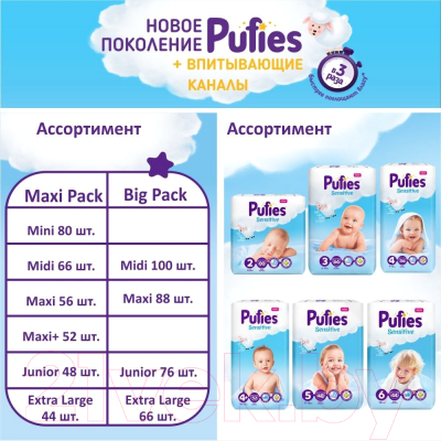 Подгузники детские Pufies Sensitive Extra Large 13+ кг (66шт)