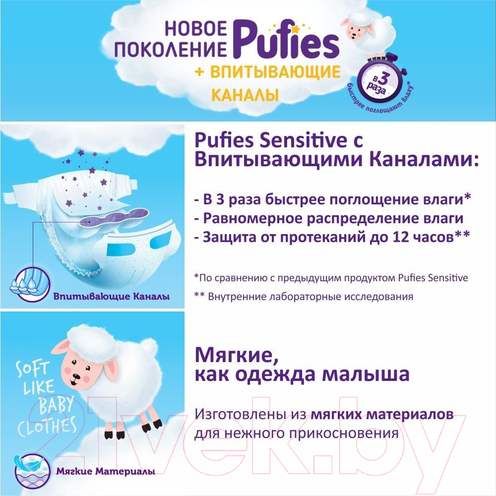 Подгузники детские Pufies Sensitive Extra Large 13+ кг (66шт)