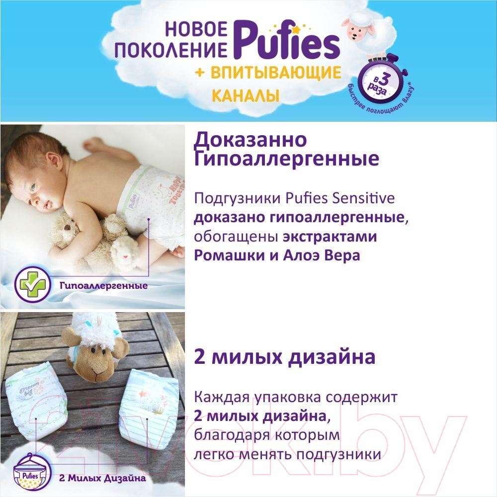 Подгузники детские Pufies Sensitive Extra Large 13+ кг (66шт)