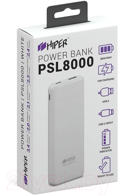 Портативное зарядное устройство HIPER PSL8000 (белый)