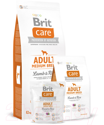 Сухой корм для собак Brit Care Adult Medium Breed Lamb & Rice / 132709 (12кг)