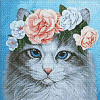 Набор алмазной вышивки Wizardi Голубоглазый кот в цветах / WD2464 - 