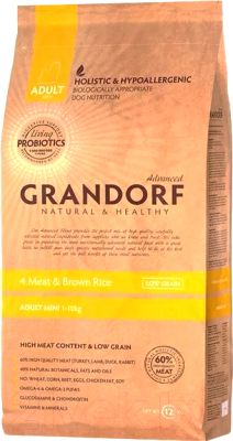 Сухой корм для собак Grandorf Living Probiotics Adult Mini 4 Meat&Brown Rice (1кг)