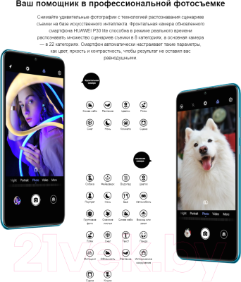Смартфон Huawei P30 Lite 256GB / MAR-LX1B (насыщенный бирюзовый)