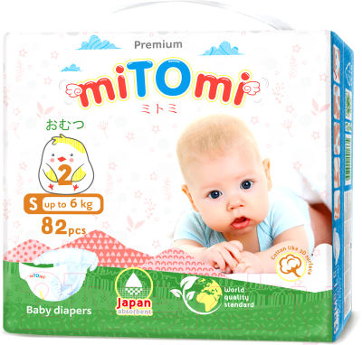 Подгузники детские MiTomi Premium S до 6 кг (82шт)