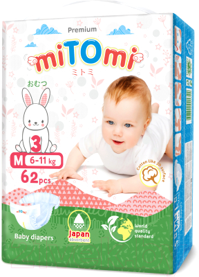 Подгузники детские MiTomi Premium M от 6 до 11кг (62шт)