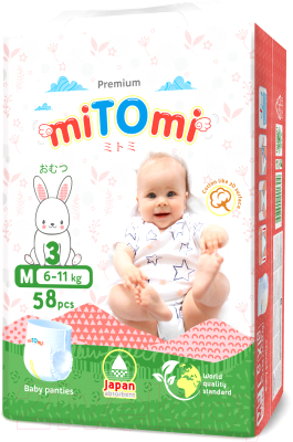 Подгузники-трусики детские MiTomi Premium M от 6 до 11кг (58шт)