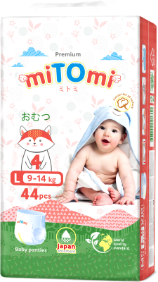 Подгузники-трусики детские MiTomi Premium L от 9 до 14кг (44шт)
