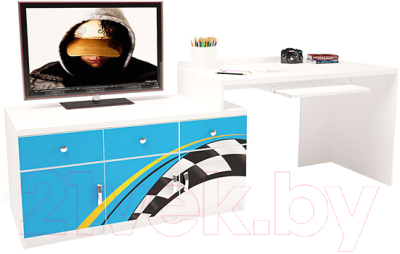 Компьютерный стол ABC-King La-Man левый с 3 тумбами / ABC-129-Y3B (голубой)