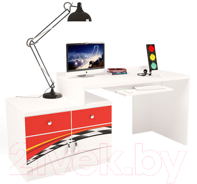 Компьютерный стол ABC-King La-Man левый с 2 тумбами / ABC-129-Y2 (красный)