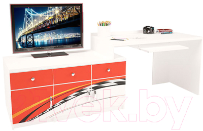 Компьютерный стол ABC-King La-Man левый с 3 тумбами / ABC-129-Y3 (красный)
