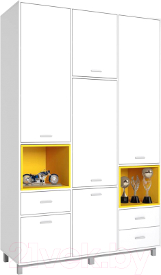 Шкаф Polini Kids Mirum 2335 трехсекционный (белый/жёлтый)