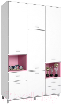 Шкаф Polini Kids Mirum 2335 трехсекционный / 0002121.110 (белый/розовый)