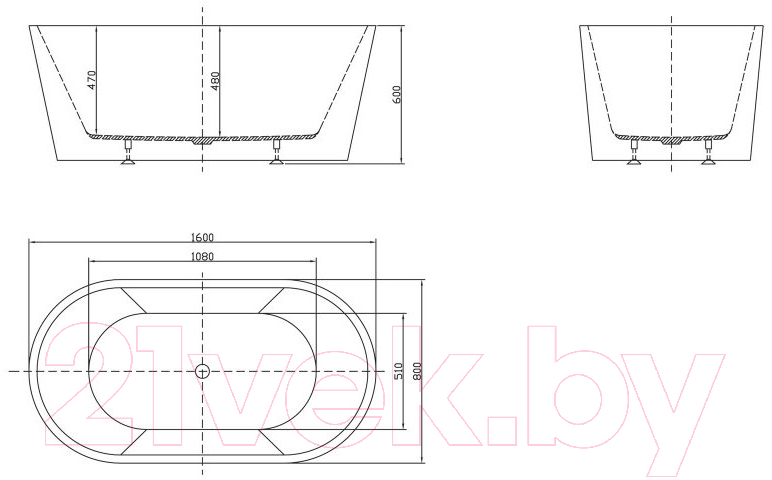 Ванна акриловая BelBagno BB202-1600-800