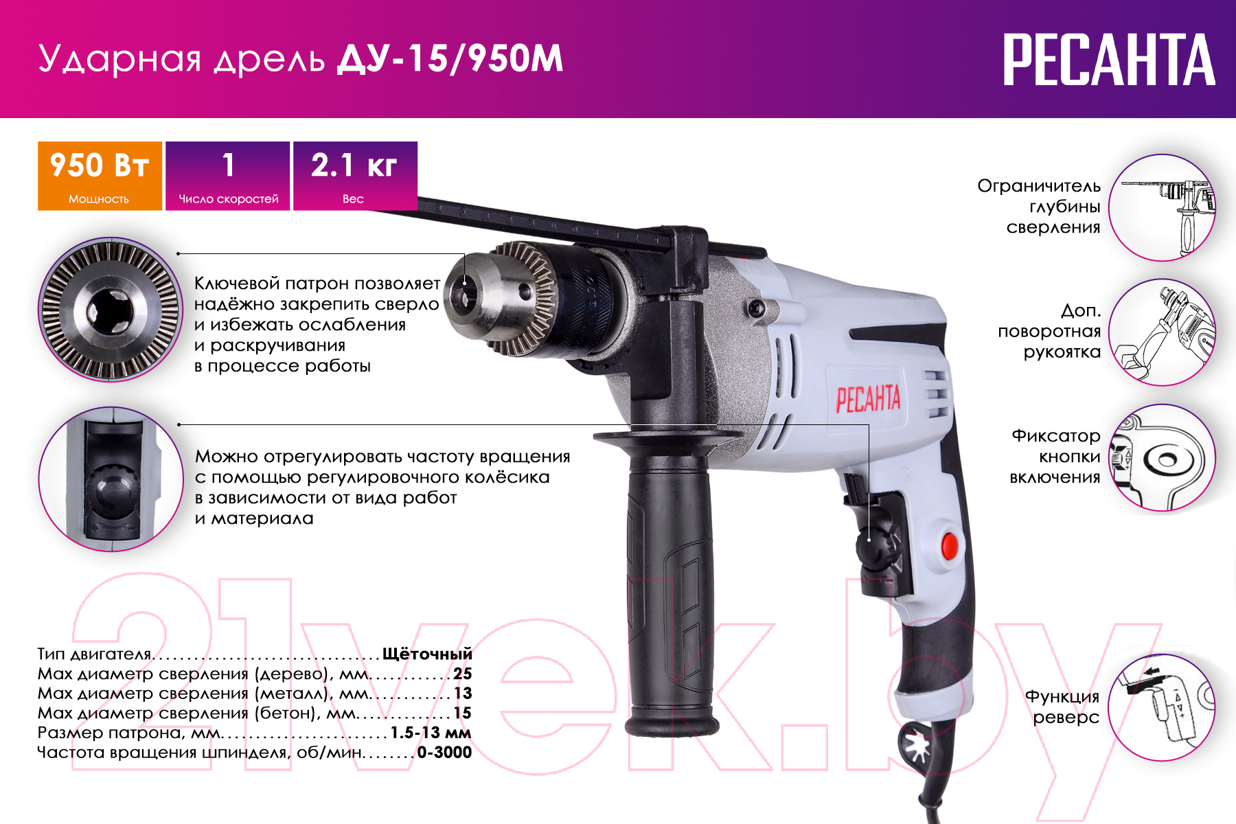 Дрель Ресанта ДУ-15/950М (75/8/4)