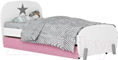 Односпальная кровать Polini Kids Mirum 1915 c ящиком (белый/розовый)