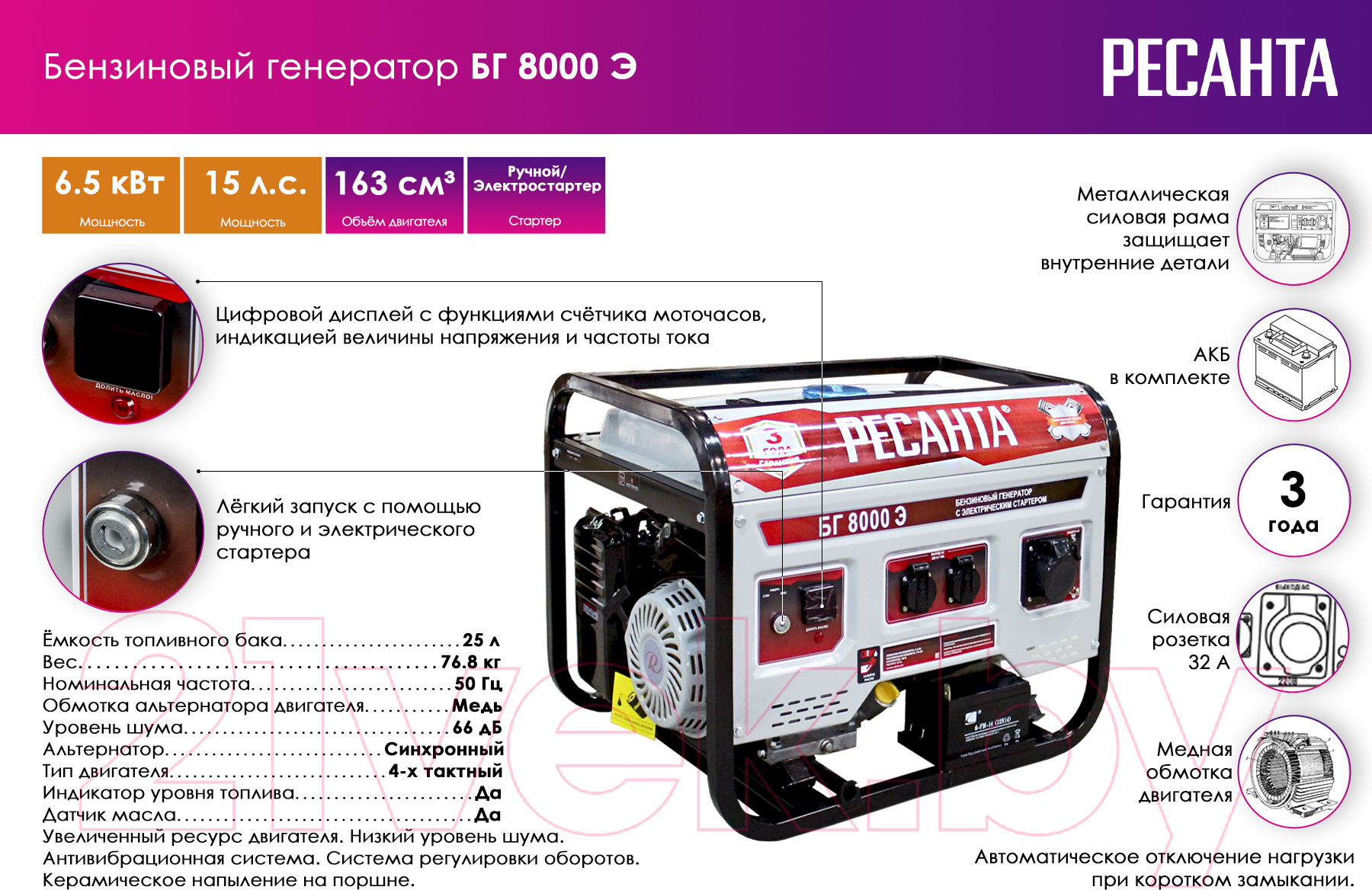 Бензиновый генератор Ресанта БГ 8000 Э (64/1/48)