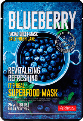 Маска для лица тканевая Dermal It's Real Superfood Mask Голубика (25г)