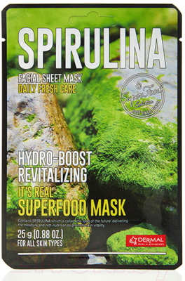 Маска для лица тканевая Dermal It's Real Superfood Mask Спирулина (25г)