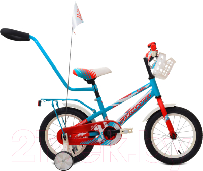 Детский велосипед с ручкой Forward Meteor 14 2018 / RBKW8LNF1003 (14, бирюзовый/красный матовый)