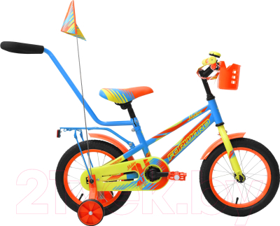 Детский велосипед с ручкой Forward Meteor 14 2018 / RBKW8LNF1004 (14, голубой/зеленый)