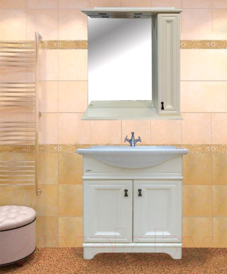 Шкаф с зеркалом для ванной Misty Лувр 75 R / П-Лвр03075-1014П (слоновая кость)