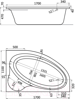 Ванна акриловая Santek Эдера 170x110 R (с каркасом и экраном)