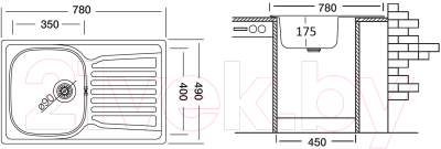 Мойка кухонная Ukinox Комфорт COL780.490 GT8K 2L (с сифоном)