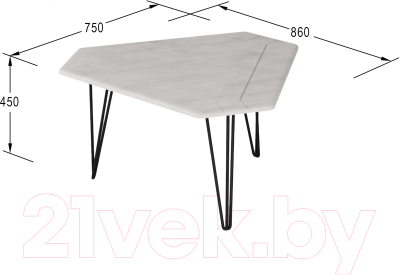 Журнальный столик Калифорния мебель ТЕТ 450 (белый бетон)