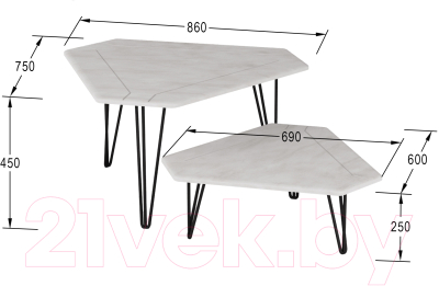 Комплект журнальных столиков Калифорния мебель ТЕТ-А-ТЕТ (белый бетон)