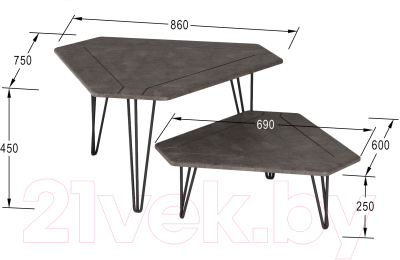 Комплект журнальных столиков Калифорния мебель ТЕТ-А-ТЕТ (серый бетон)