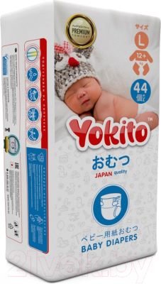 Подгузники детские Yokito На липучках размер L 12+ кг (44шт)