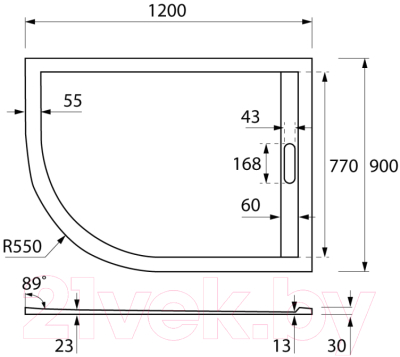 Душевой поддон Cezares TRAY-AS-RH-120/90-550-30-W-R