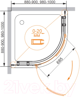 Душевой уголок Cezares BERGAMO-W-R-1-100-ARCO-C-Cr-L-IV