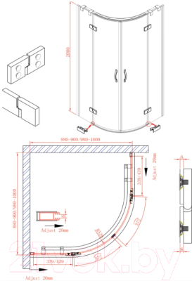 Душевой уголок Cezares BERGAMO-W-R-2-100-ARCO-C-Cr-IV