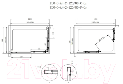 Душевой уголок Cezares ECO-O-AH-2-120/80-C-Cr