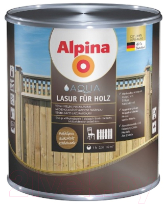 Лазурь для древесины Alpina Aqua Lasur fuer Holz (750мл, натуральный орех)