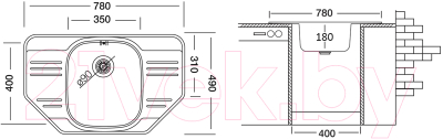 Мойка кухонная Ukinox Гранд GRP780.490-GT8K 2C (с сифоном)