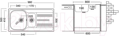 Мойка кухонная Ukinox Гранд GRL980.500 15GT8K-O (с сифоном)