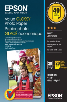 Фотобумага Epson Value Glossy Photo Paper 10х15 20лx2 (C13S400044)